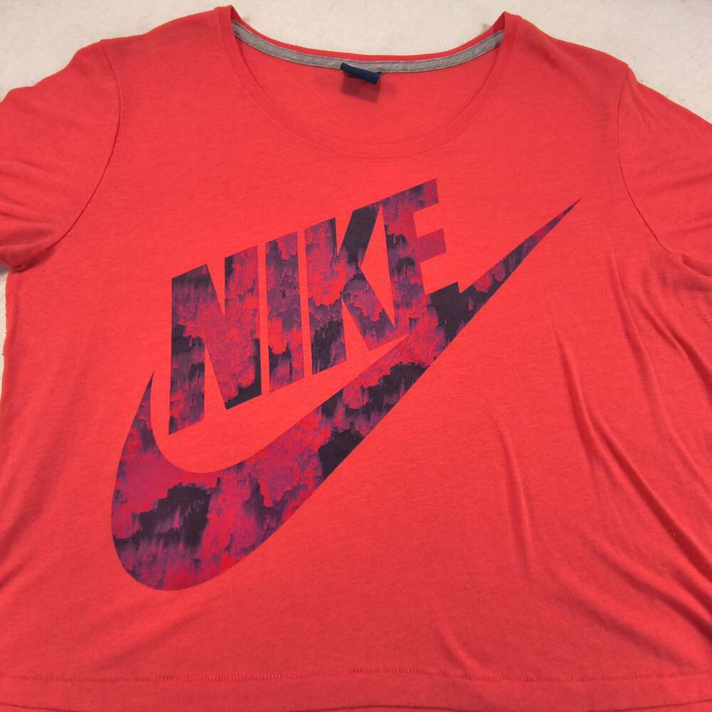 Nike Short Sleeve Crew Neck Graphic Crop Top Shirt Womens Size XL Pink Blue
